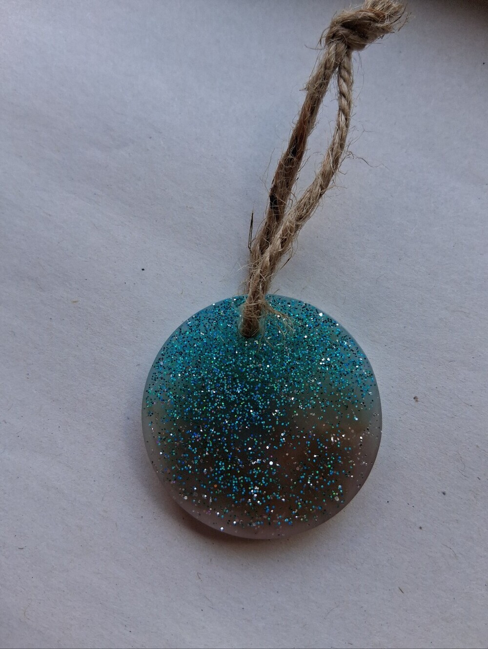Hand Crafted Teal Glitter Resin Hanging Ornament